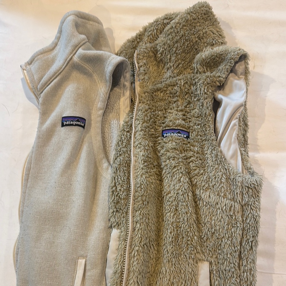 Patagonia Fleece Vests in tan
